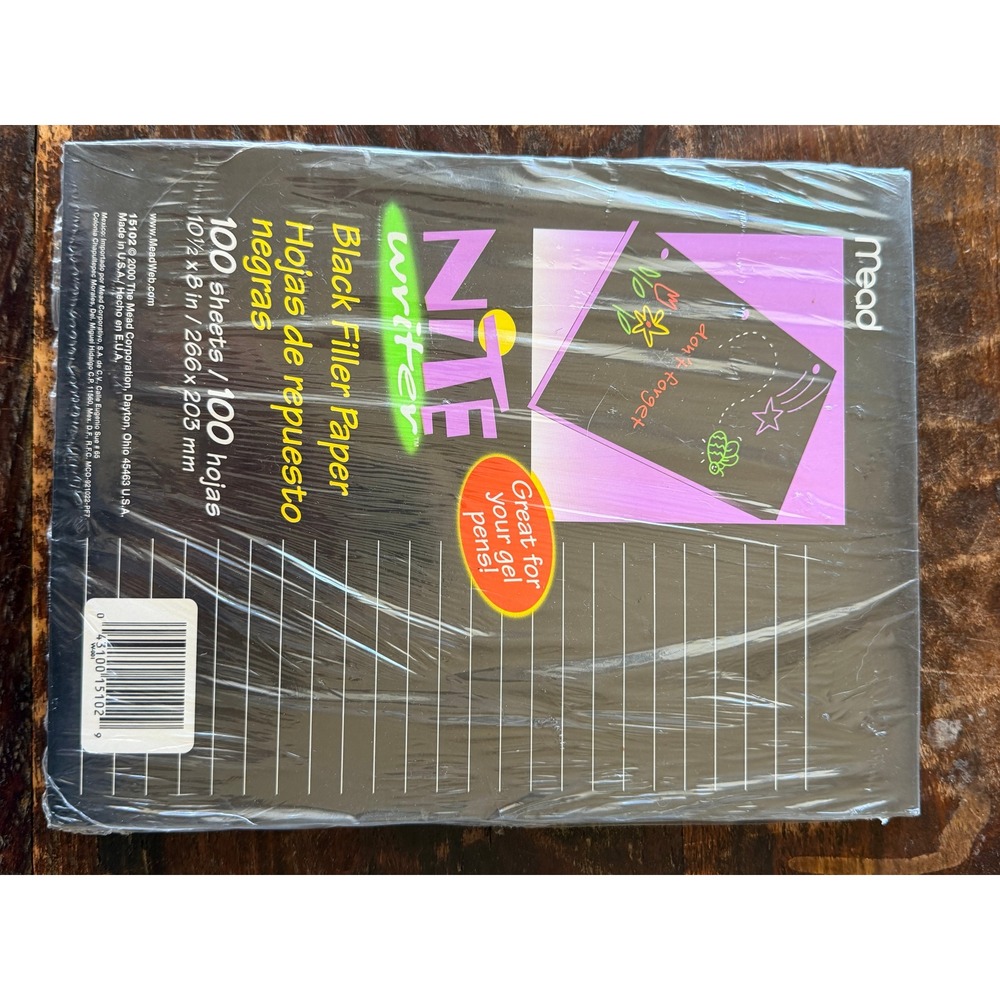 Mead Nite Writer Black Filler Paper 10.5x8 100ct New Vintage 2000 Y2K Retro Art
